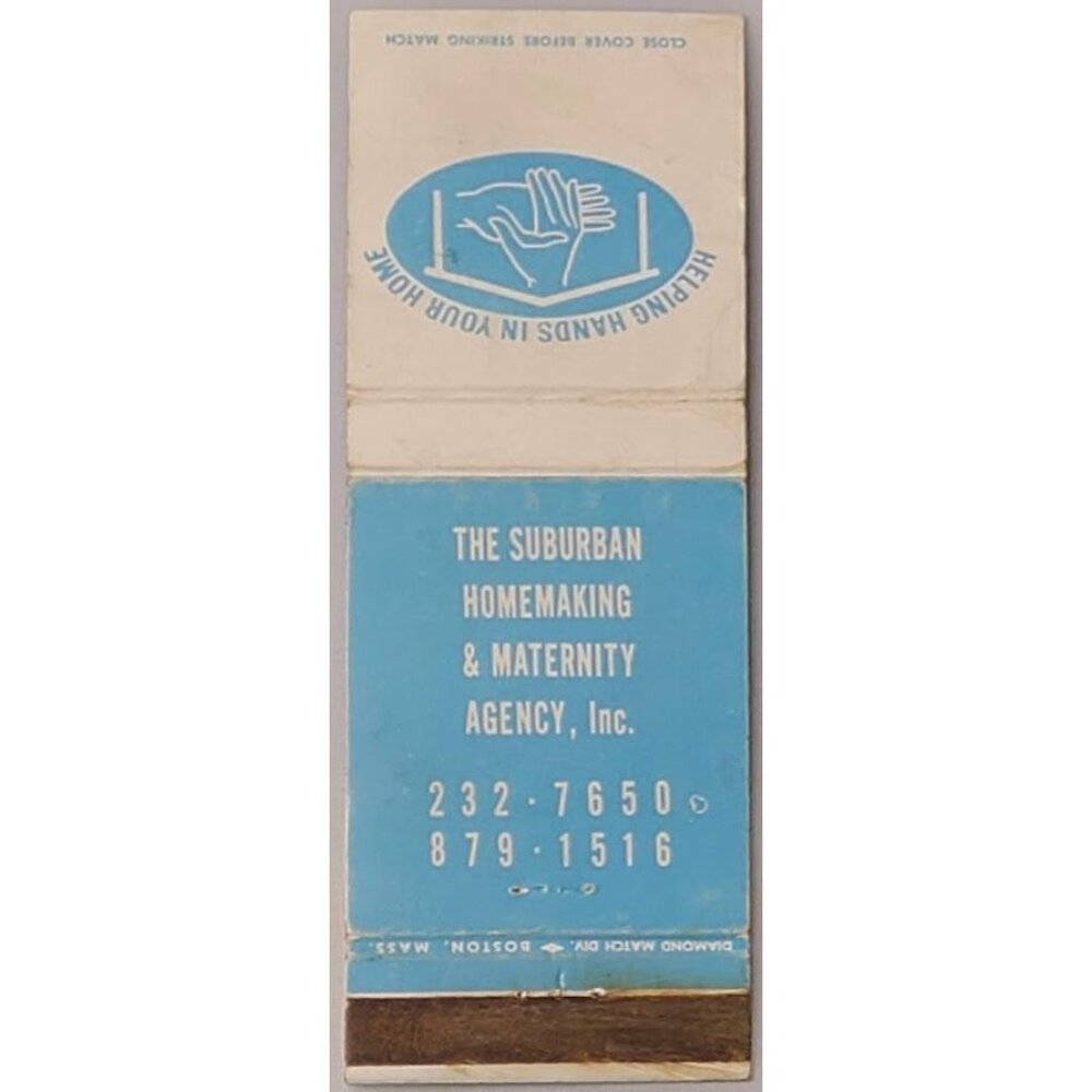 Front Strike Matchbook Cover Suburban Homemaking & Maternity Agency Boston MA